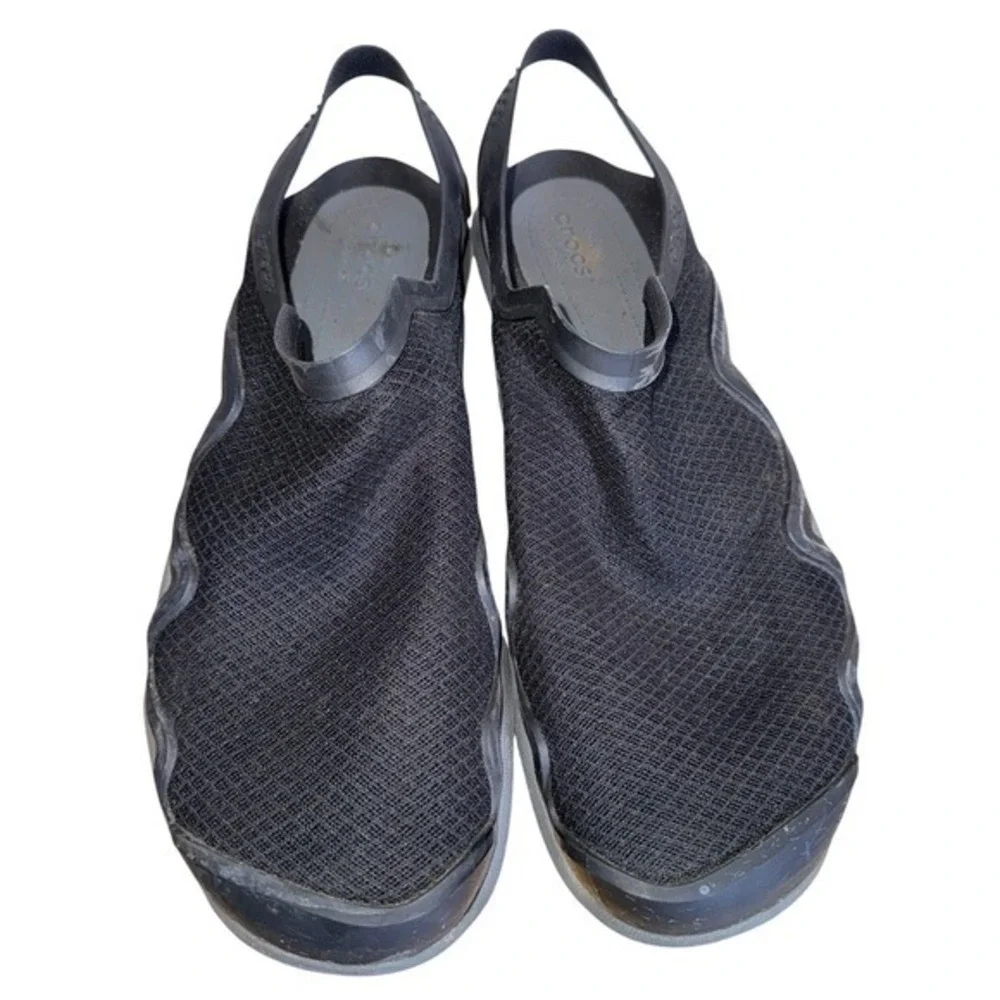 Crocs Swiftwater Mesh Wave Mens Size 13 Pre-Owned Sandals Black Grey Water Shoes